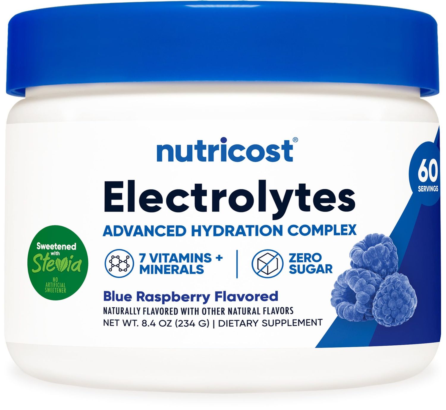 Nutricost Electrolyte Complex Powder (60 Servings, Blue Raspberry) - Hydration Supplement Drink Mix with Vitamins and Minerals
