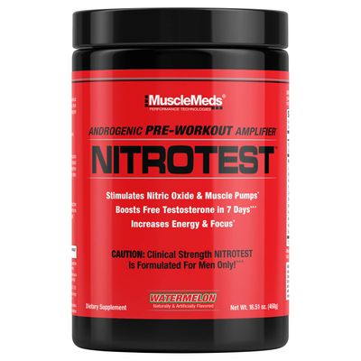 MuscleMeds Nitrotest Pre-Workout Supplement Drink, Boost Nitric Oxide, Testosterone, Watermelon, 30 Servings, 1.03 Pound, 1 Count