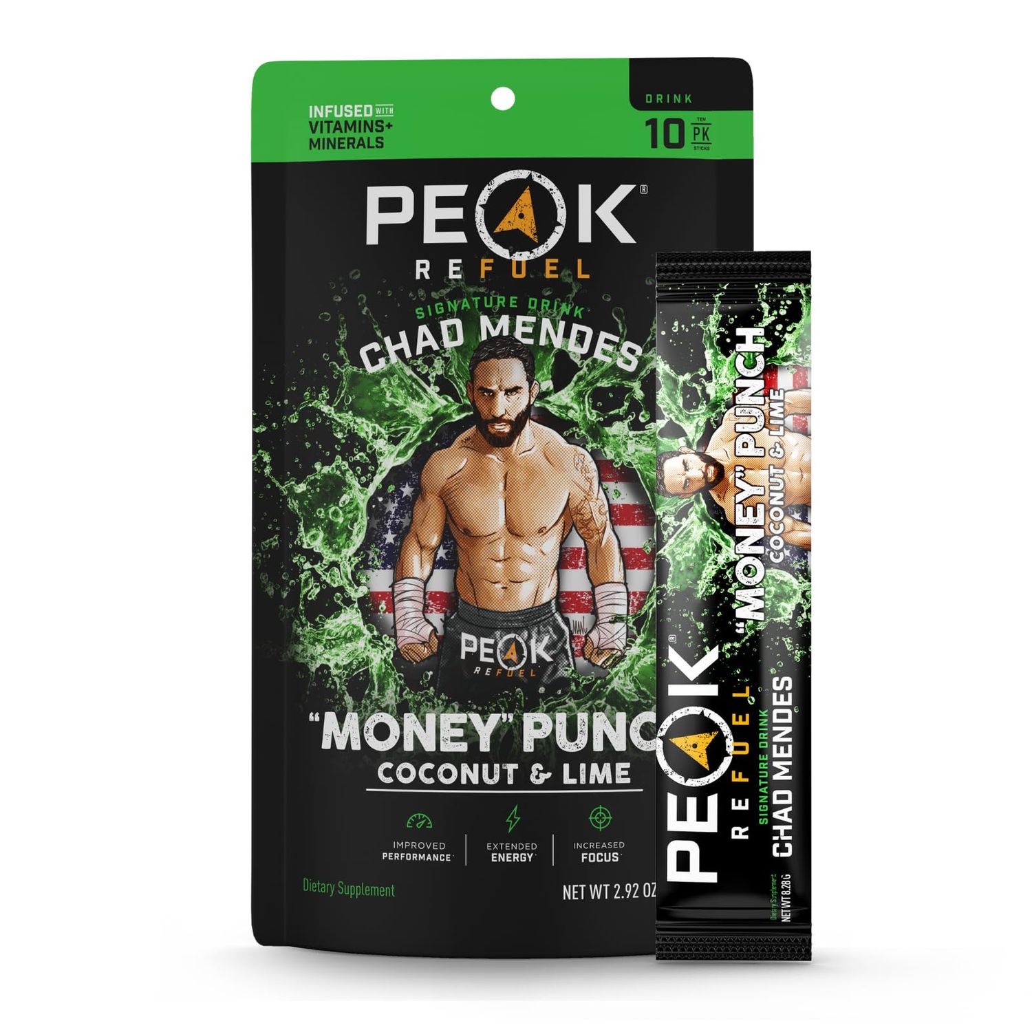 Peak Refuel Re-Energizing Drink Mix | Hydration Blend | Extended Energy | Improved Performance | Increased Focus | Easy-Tear Single Serving Sticks | (Money Punch Coconut &amp; Lime, 10-Pack)