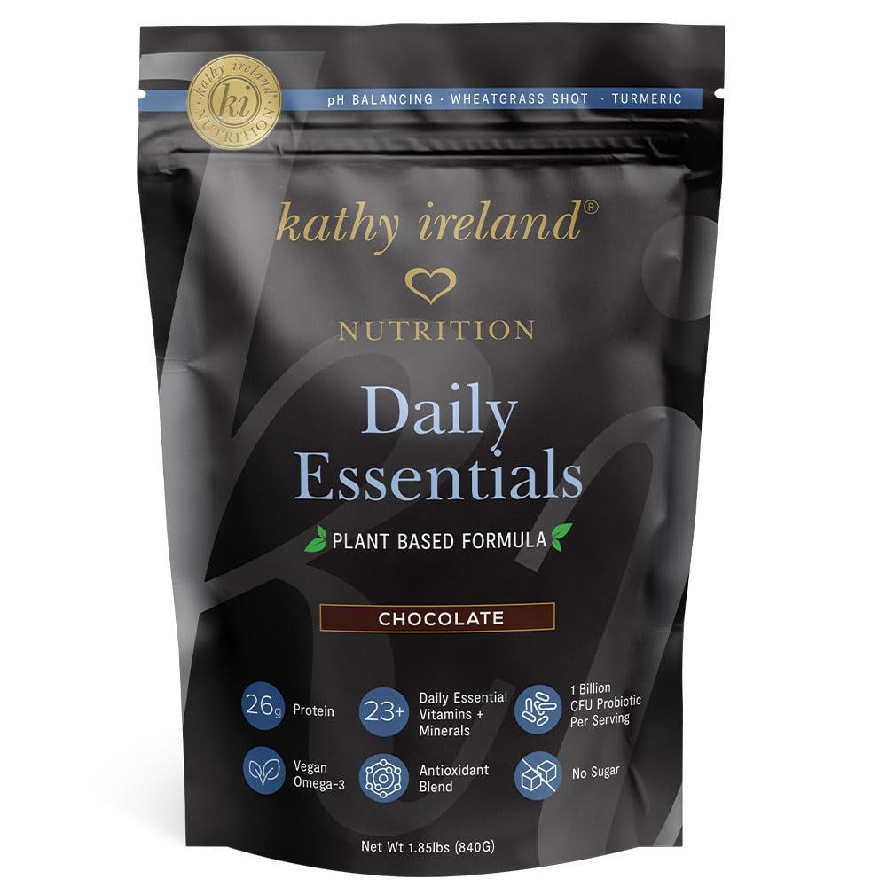 AMAXI Kathy Ireland Daily Essentials Plant Based Protein Powder Mix, Chocolate, 1.85 lbs (Chocolate)