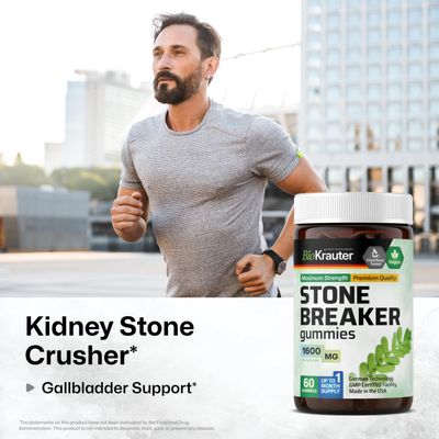 BIO KRAUTER Chanca Piedra Stone Breaker Gummies - 1600 mg Strength - 60 Vegan Chews - Natural Kidney Health &amp; Gallbladder Cleanse Supplement