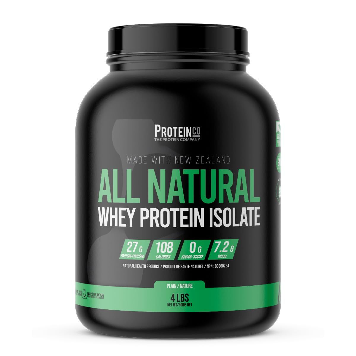 ProteinCo | All Natural New Zealand Whey Protein Isolate | 27g of Protein | Grass Fed | 4 Lbs | (Plain, 4 lbs)
