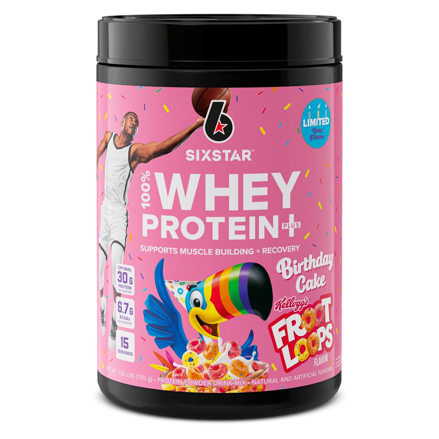 Six Star Whey Protein Powder Plus | Muscle Building &amp; Recovery Plus Immune Support | Muscle Builder for Men &amp; Women | Kelloggs Froot Loops Birthday Cake Flavor | 1.5lb