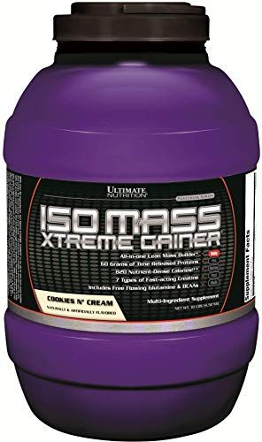 Ultimate Nutrition ISO Mass Xtreme Gainer, Weight Gainer Protein Powder with Creatine, 60 Grams of Protein, Whey Isolate Protein Powder for Lean Muscle Gain, 10 LBS with 30 Servings, Cookies N Cream
