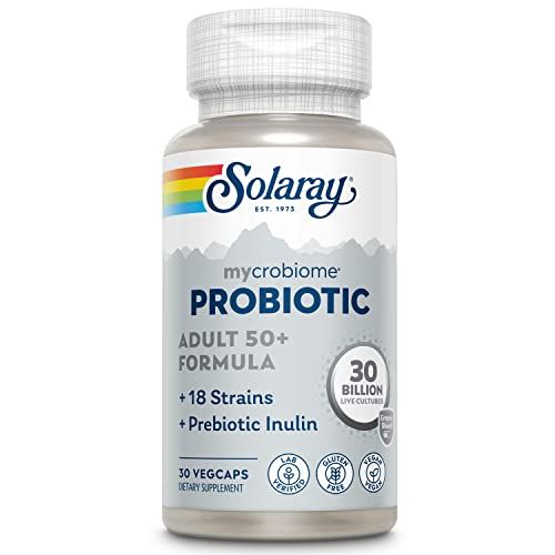Solaray Mycrobiome Probiotic Adult 50 Plus Formula, Probiotics for Women and Men, Healthy Digestion, Metabolism, Energy, Colon and Urinary Tract Support, 30 Billion CFU, 30 Servings, 30 VegCaps