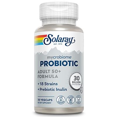 Solaray Mycrobiome Probiotic Adult 50 Plus Formula, Probiotics for Women and Men, Healthy Digestion, Metabolism, Energy, Colon and Urinary Tract Support, 30 Billion CFU, 30 Servings, 30 VegCaps