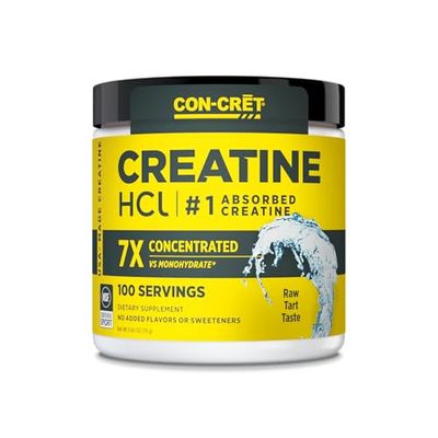 CON-CRET Creatine HCl Powder | Muscle, Cognitive, Cellular Energy Support | No Bloating or Cramps | USA Made &amp; NSF Certified | Unflavored (100 Serving)