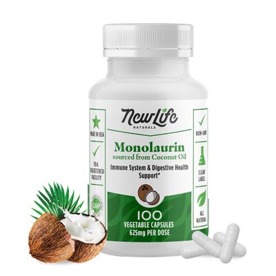 NewLife Naturals Monolaraurin Dietary Supplement - 625mg Monolaurin Lauric Acid for Immune System and Digestive Health - 100 Vegetable Capsules