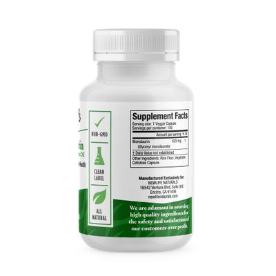 NewLife Naturals Monolaraurin Dietary Supplement - 625mg Monolaurin Lauric Acid for Immune System and Digestive Health - 100 Vegetable Capsules