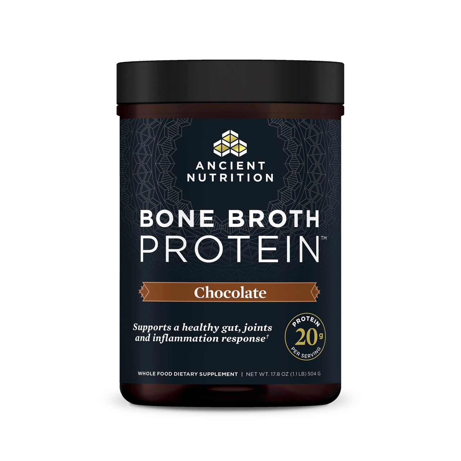Ancient Nutrition Protein Powder Made from Real Bone Broth, Chocolate, 20g Protein Per Serving, 20 Serving Tub, Gluten Free Hydrolyzed Collagen Peptides Supplement, Great in Protein Shakes