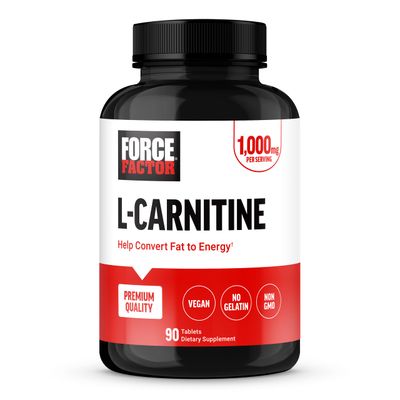 FORCE FACTOR L-Carnitine Supplement, L Carnitine Tartrate 1000mg Capsules to Convert Fat Into Energy, Support Muscle Recovery, and Boost Exercise Performance, Vegan, Non-GMO, 90 Tablets