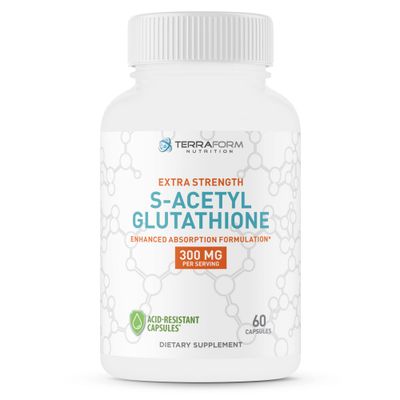 Terraform Nutrition Extra Strength 300mg S-Acetyl Glutathione SAG Supplement Made in USA - 60 Acid-Resistant Capsules