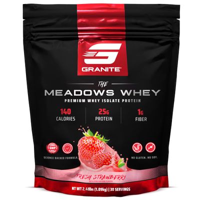 Granite Supplements The Meadows Whey Protein Isolate - (30 Servings) Whey Protein Powder - 140 Calories, 1g Fiber, 1g Sugar Protein Whey for Lean Muscle - Fresh Strawberry Flavored Protein Powder