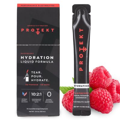 PROTEKT Electrolytes Hydration Packets | Liquid Electrolytes for Hydration &amp; Recovery | Organic &amp; Sugar Free Electrolytes Drinks | Works Faster Than Electrolytes Powder Packets | Raspberry, 10 Pack