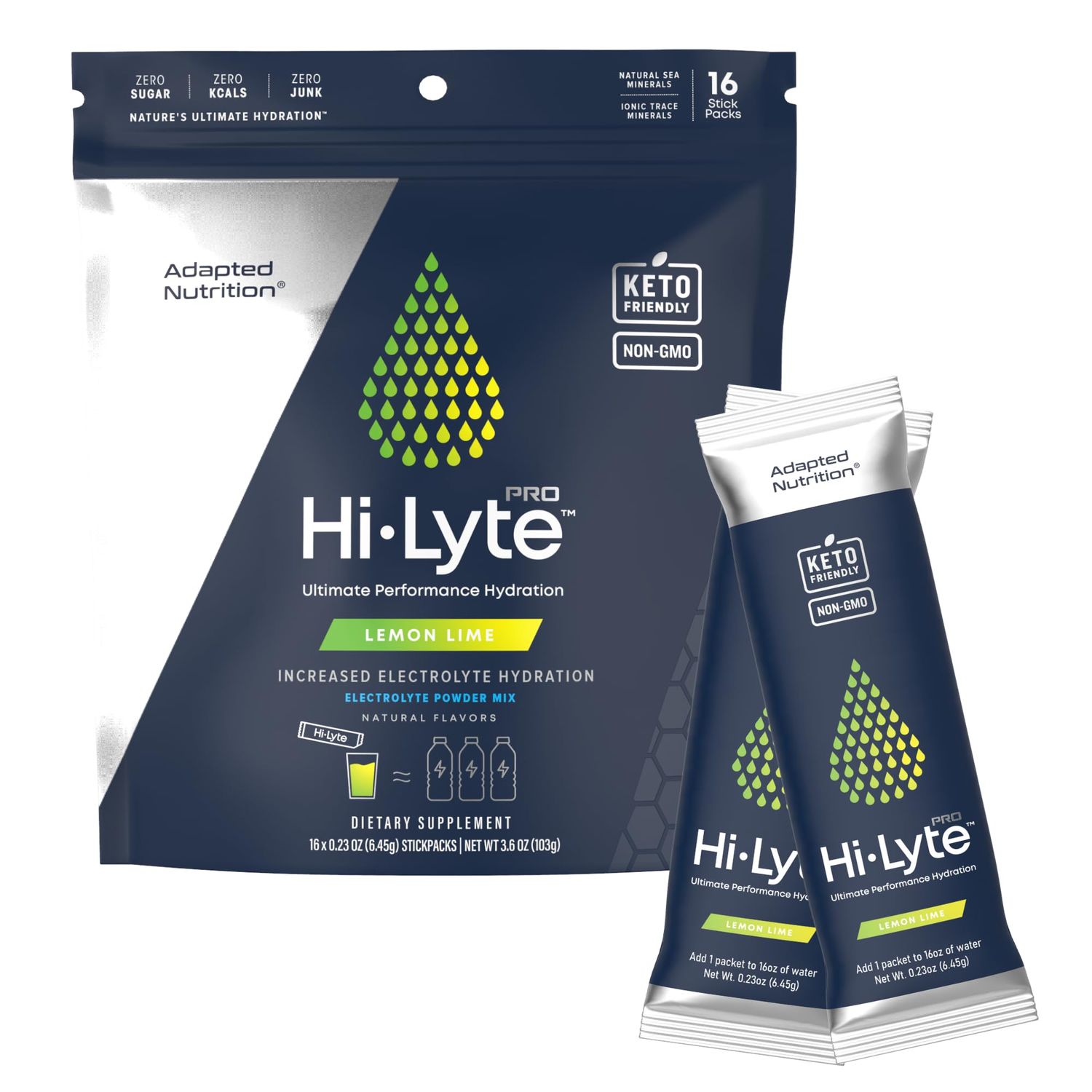 Hi-Lyte Pro Hydration Packets - 16 Individual Drink Packets | Lemon Lime | Flavored Electrolyte Powder Packets | Sugar-Free, Zero Carb, Zero Calorie