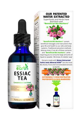 Raw Earth ESSIAC Tea Extract - 8 Organic Herbs &amp; Sheep Sorrel Roots! - USA &amp; EU Grown Herbs - Made in the USA - Patented Process - Raw &amp; BioActive - Concentrated Live Extract -Alcohol FREE, Sugar FREE