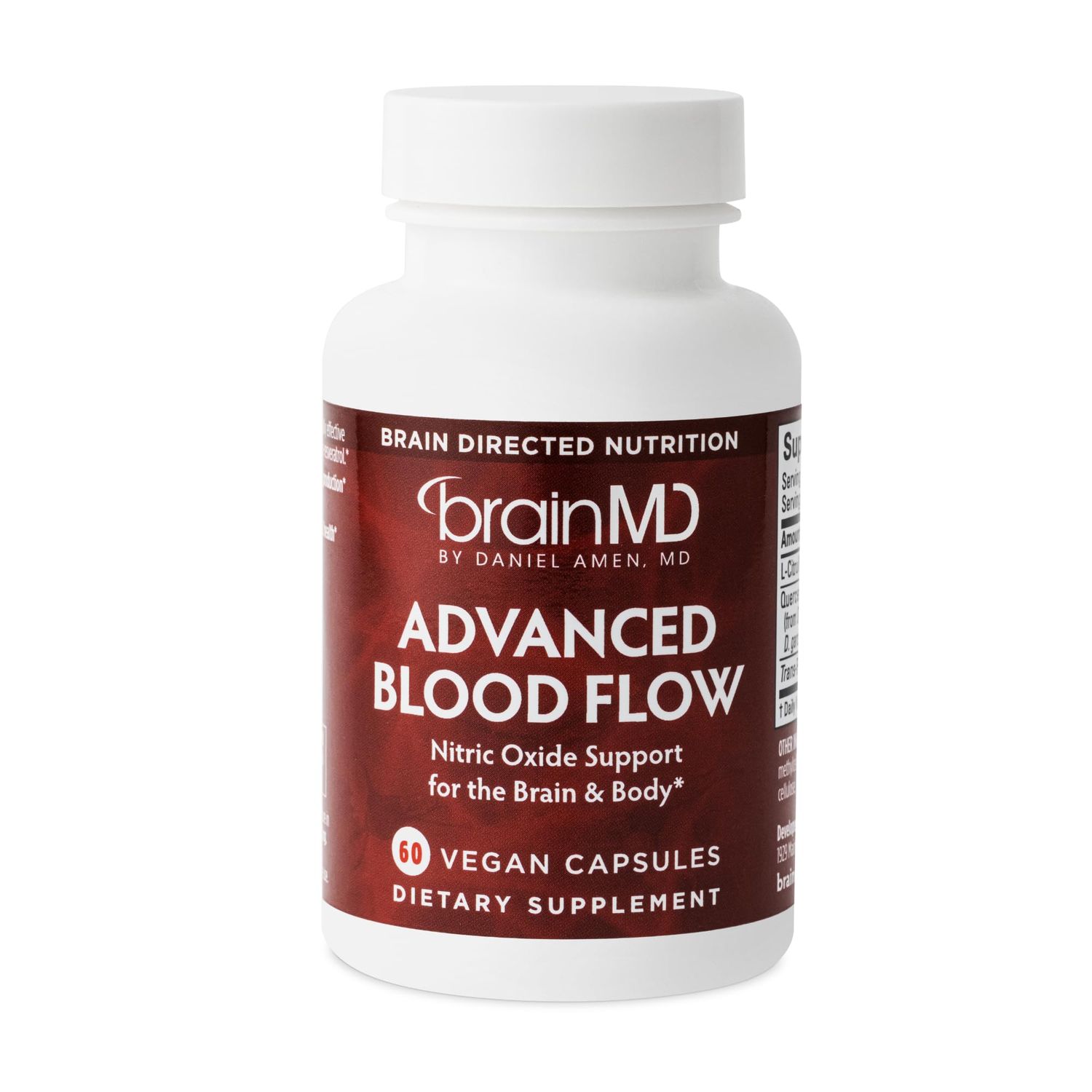 BRAINMD Advanced Blood Flow - 60 Vegan Capsules - Nitric Oxide Support for The Brain &amp; Body - Gluten Free - 30 Servings