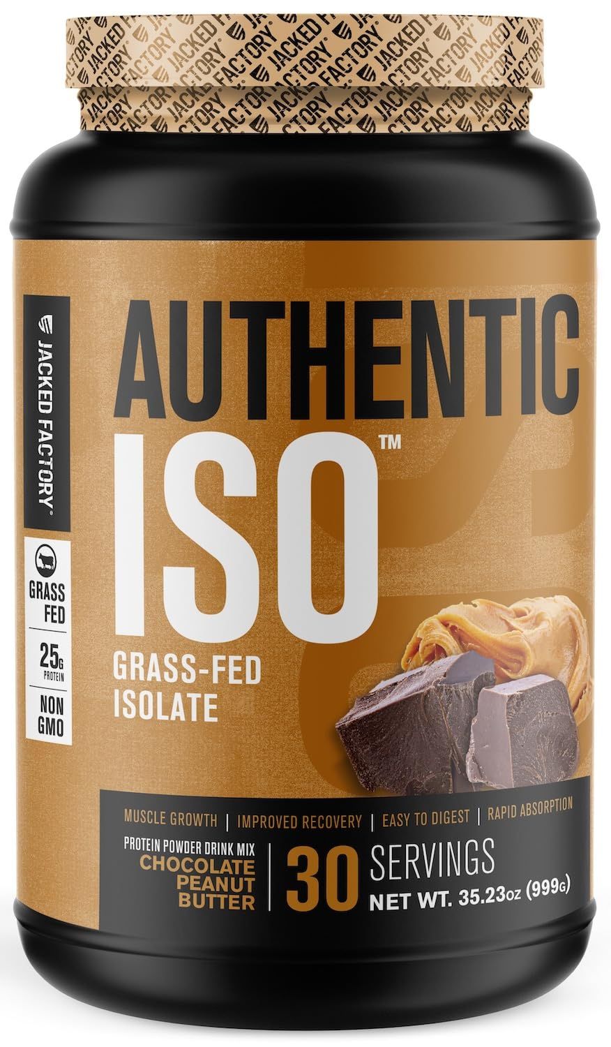 Authentic ISO Grass Fed Whey Protein Isolate Powder - Low Carb, Non-GMO Muscle Building Protein w/No Fillers, Mixes Perfectly for Post Workout Recovery, Chocolate Peanut Butter - 2LB, 30sv