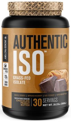 Authentic ISO Grass Fed Whey Protein Isolate Powder - Low Carb, Non-GMO Muscle Building Protein w/No Fillers, Mixes Perfectly for Post Workout Recovery, Chocolate Peanut Butter - 2LB, 30sv