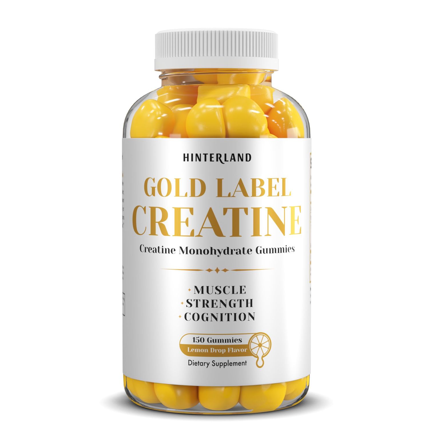 Hinterland Gold Label Creatine Monohydrate Gummies for Strength, Muscle Building, Brain Health Supplement, 5,000mg (5g) per Serving, 150 Chews (30 Servings).