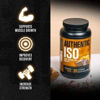 Authentic ISO Grass Fed Whey Protein Isolate Powder - Low Carb, Non-GMO Muscle Building Protein w/No Fillers, Mixes Perfectly for Post Workout Recovery, Chocolate Peanut Butter - 2LB, 30sv