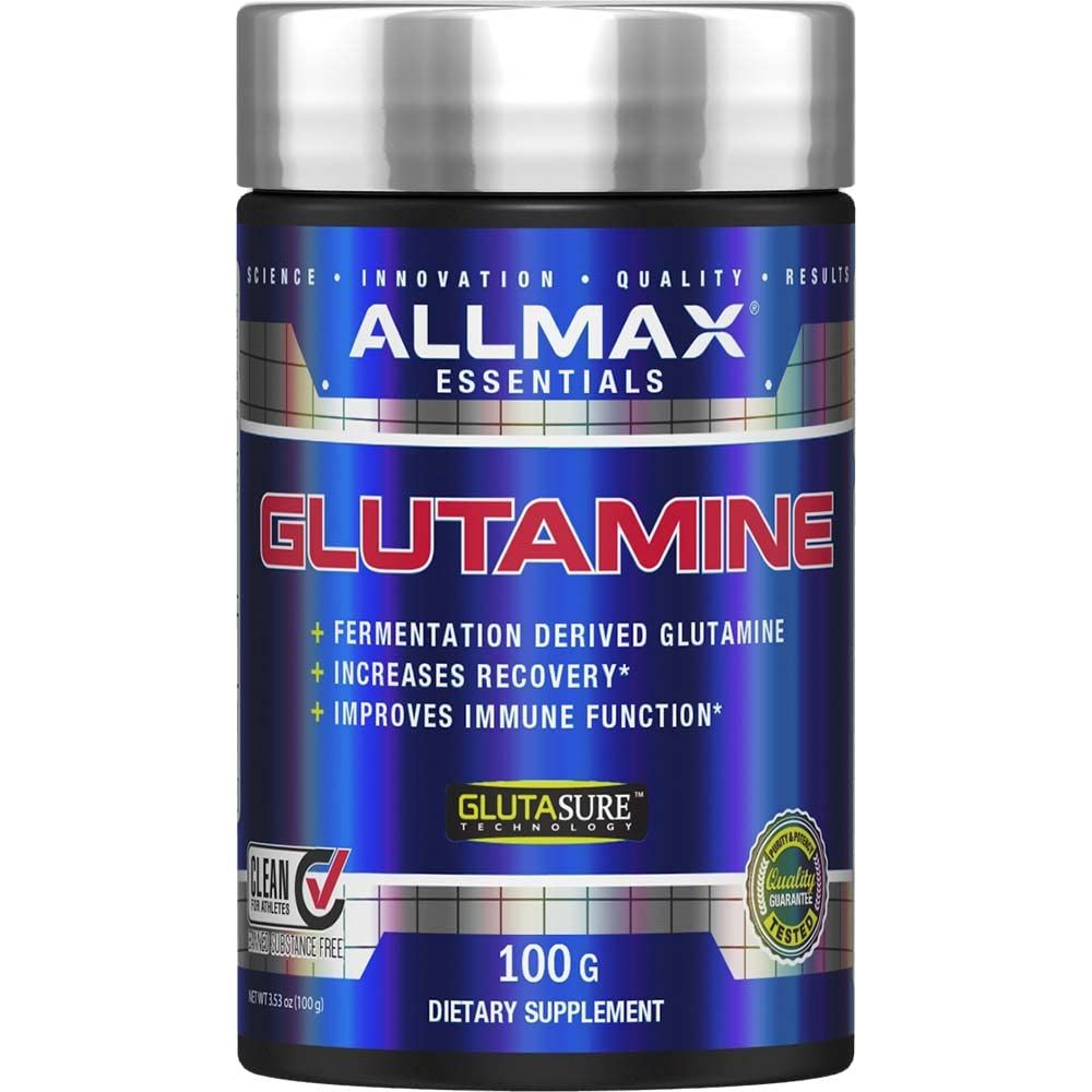 ALLMAX Essentials GLUTAMINE - 100 g Powder - Fermentation-Derived Glutamine - Increases Recovery &amp; Supports Immune System - Gluten Free &amp; Vegan - 20 Servings