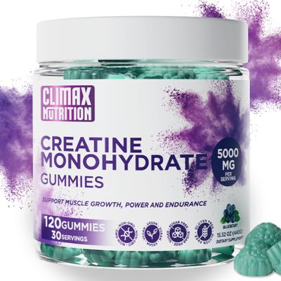 Creatine Monohydrate Gummies - Vegan, Sugar-Free, Gluten-Free - Boosts Muscle Recovery, Strength &amp; Lean Muscle Growth - Brain Health Support - for Men &amp; Women - Blueberry Flavor - 120 Gummies