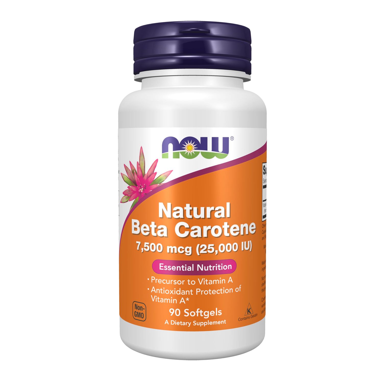 NOW Foods Supplements, Natural Beta Carotene 25,000 IU, Essential Nutrition, 90 Softgels