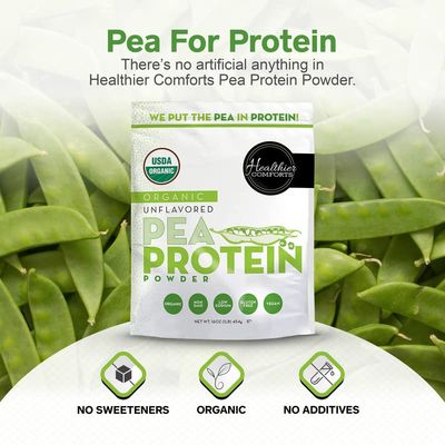 Healthier Comforts Pea Vegan Protein Powder w/Low Sodium | 100% Plant Based Protein Powder | Kosher, Gluten Free, Non-GMO, Keto Friendly, Organic Protein Powder | Unflavored Protein Powder 16oz