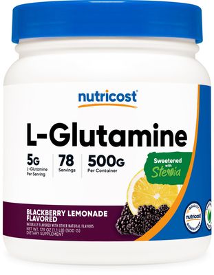 Nutricost L-Glutamine Powder Sweetened with Stevia (500 Grams, BlackBerry Lemonade) - L-Glutamine Supplement for Gut Support, 5 Grams of L-Glutamine Per Serving - Gluten Free, Non-GMO