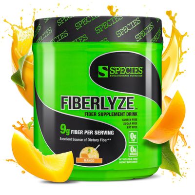 Species Nutrition Fiberlyze Fiber Supplement, Psyllium Based Soluble &amp; Insoluble Fiber Powder for Healthy Colon, Digestive Functions (Mango, 30 Servings)
