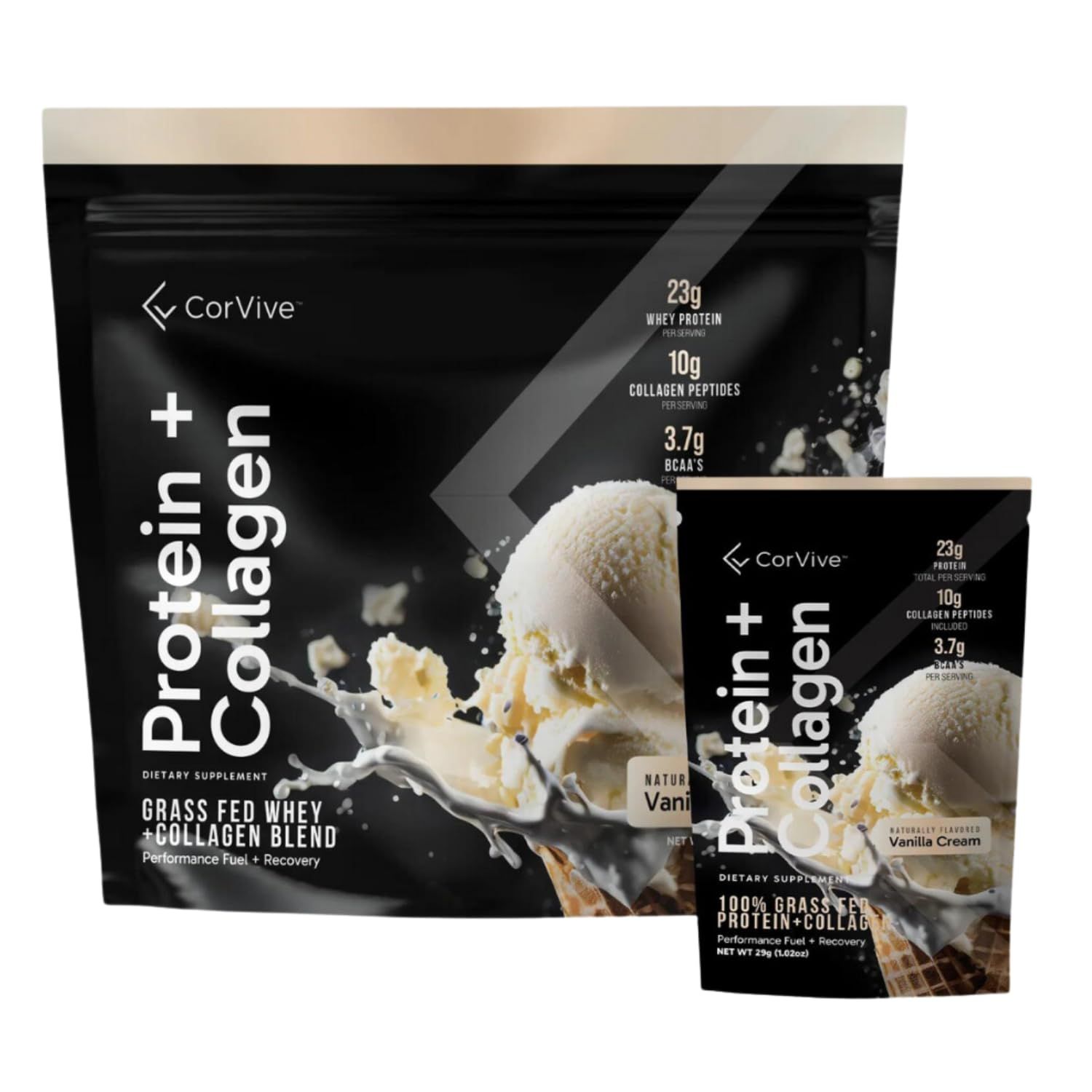 Protein + Collagen Powder | 23g Protein (Grass-Fed Whey + Collagen) | 3.7g BCAAs | Supports Muscle &amp; Joint Health | Gluten &amp; Soy Free | No Artificial Ingredients | 15 Sachets - Vanilla