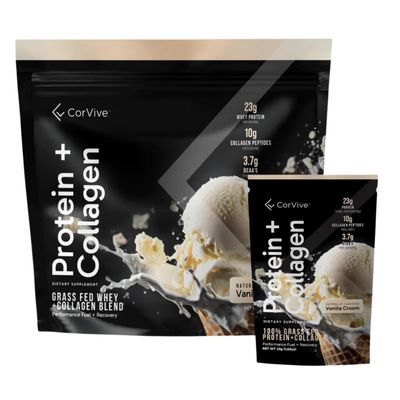 Protein + Collagen Powder | 23g Protein (Grass-Fed Whey + Collagen) | 3.7g BCAAs | Supports Muscle &amp; Joint Health | Gluten &amp; Soy Free | No Artificial Ingredients | 15 Sachets - Vanilla