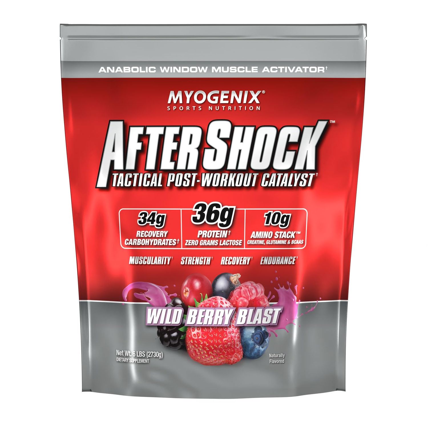 Myogenix Aftershock Post Workout, Muscle Growth Whey Protein Powder | Anabolic Whey Protein and Mass Building Carbohydrates | Amino Stack Creatine and Glutamine Plus BCAAs | Wildberry Blast 6 LBS