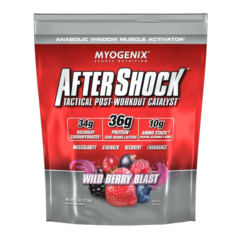 Myogenix Aftershock Post Workout, Muscle Growth Whey Protein Powder | Anabolic Whey Protein and Mass Building Carbohydrates | Amino Stack Creatine and Glutamine Plus BCAAs | Wildberry Blast 6 LBS