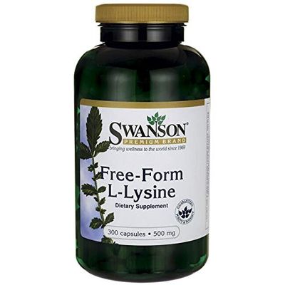 Swanson Free Form L-Lysine - Natural Supplement Promoting Stress Support &amp; Nervous System Health - May Promote Calm Mood &amp; Relaxation - (300 Capsules, 500mg Each)