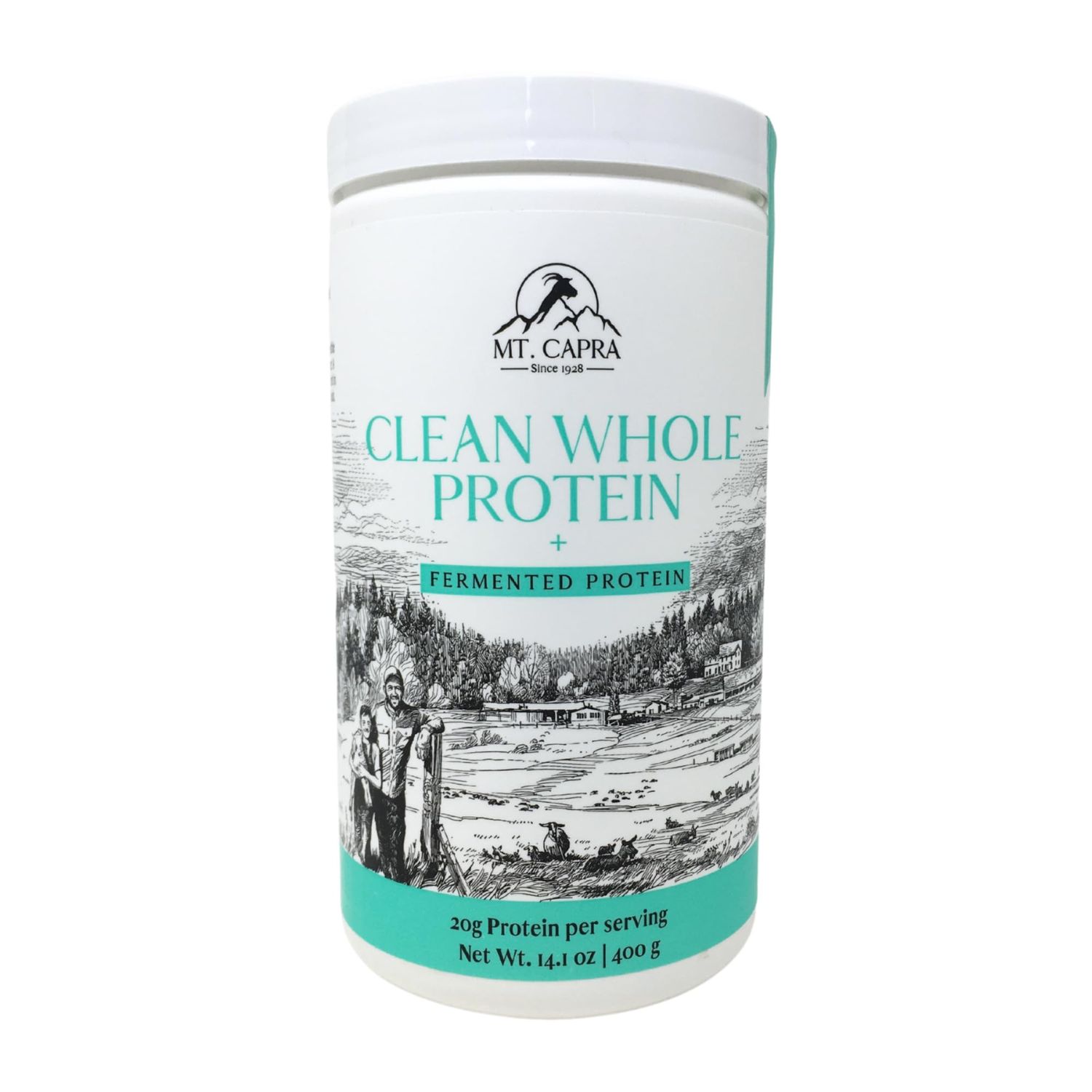 Mt Capra Clean Whole Protein + Fermented Protein | Easy to Digest Whey and Casein Protein from Grass-Fed Goats - 20 G Protein per Serving | Unflavored 13 Servings