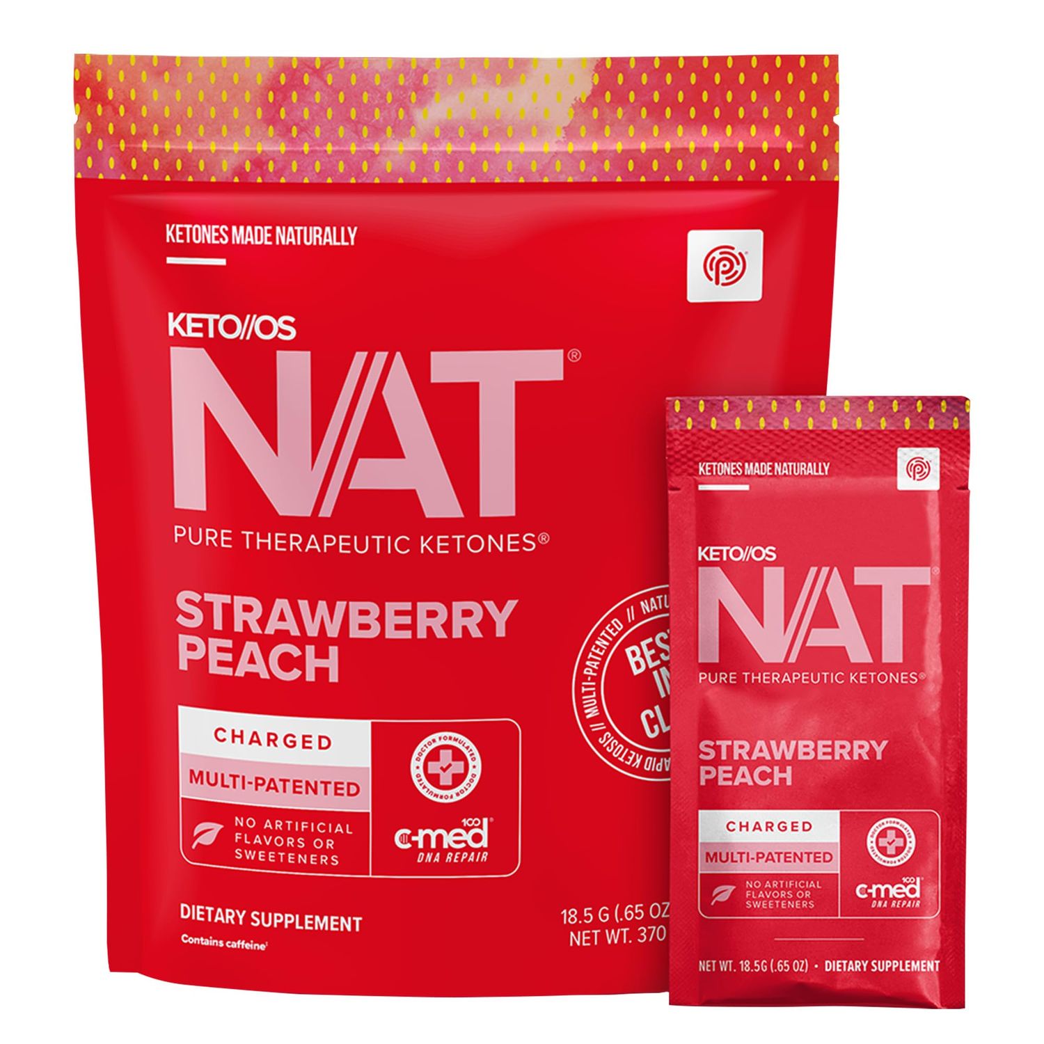 PRVIT Keto//OS NAT Strawberry Peach Keto Supplements - Charged - Exogenous Ketones - BHB Salts Ketogenic Supplement for Workout Energy Boost for Men and Women (20 Count)