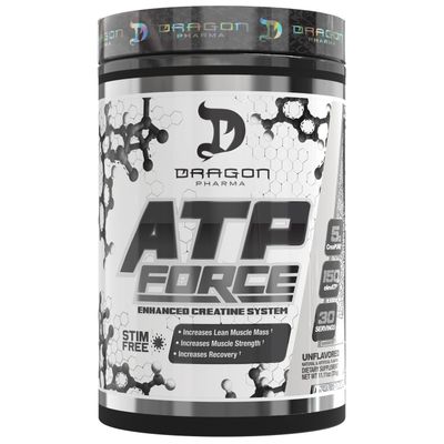 DRAGON PHARMA ATP Force Enhanced Creatine System, Stim-Free, Increase Lean Muscle Mass &amp; Recovery, 5 Grams of CreaPure, Improves Blood Flow (30 Servings, Unflavored)
