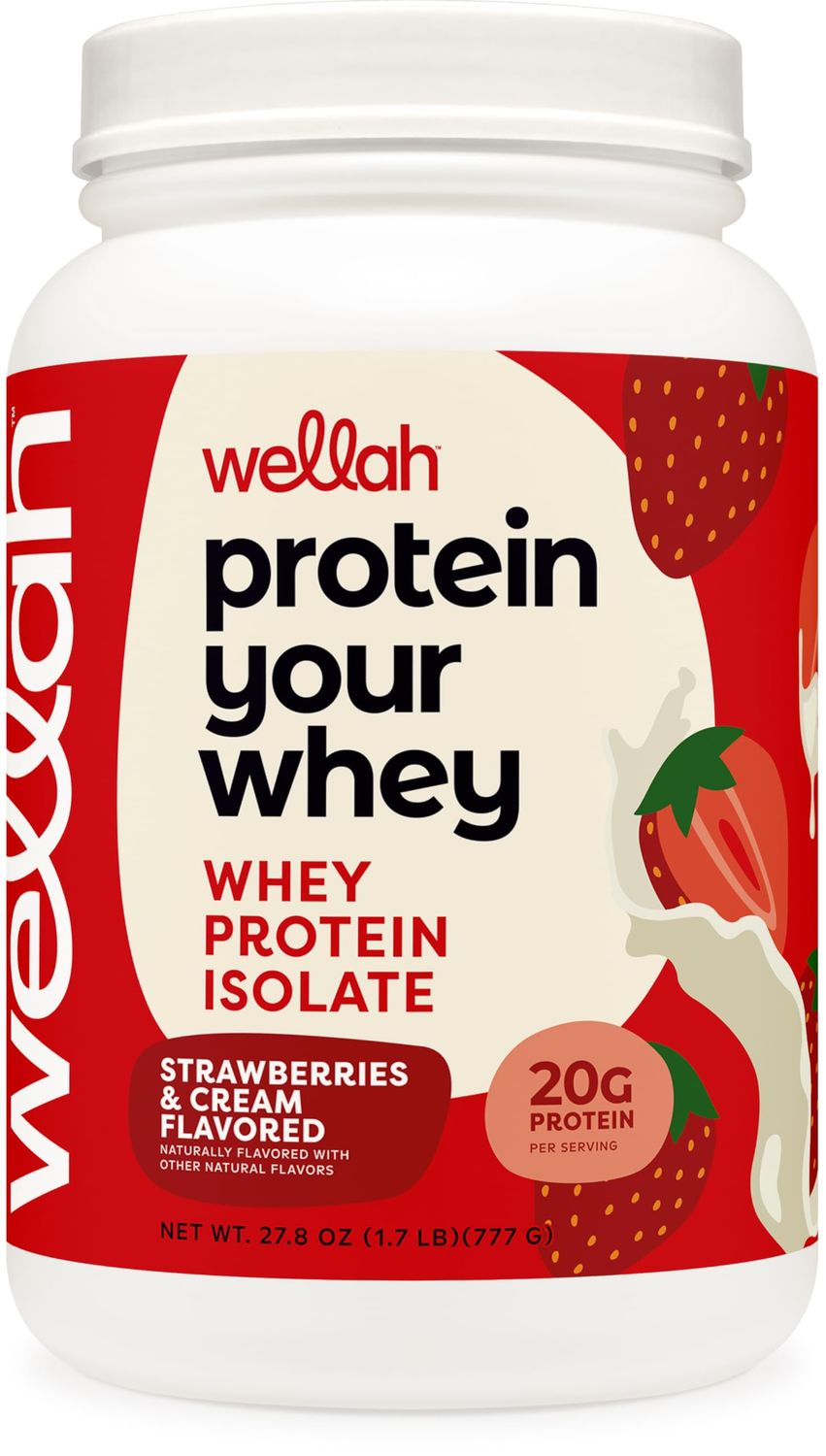 Wellah Protein Your Whey (30 Servings, Strawberries and Cream) Whey Protein Isolate (WPI)