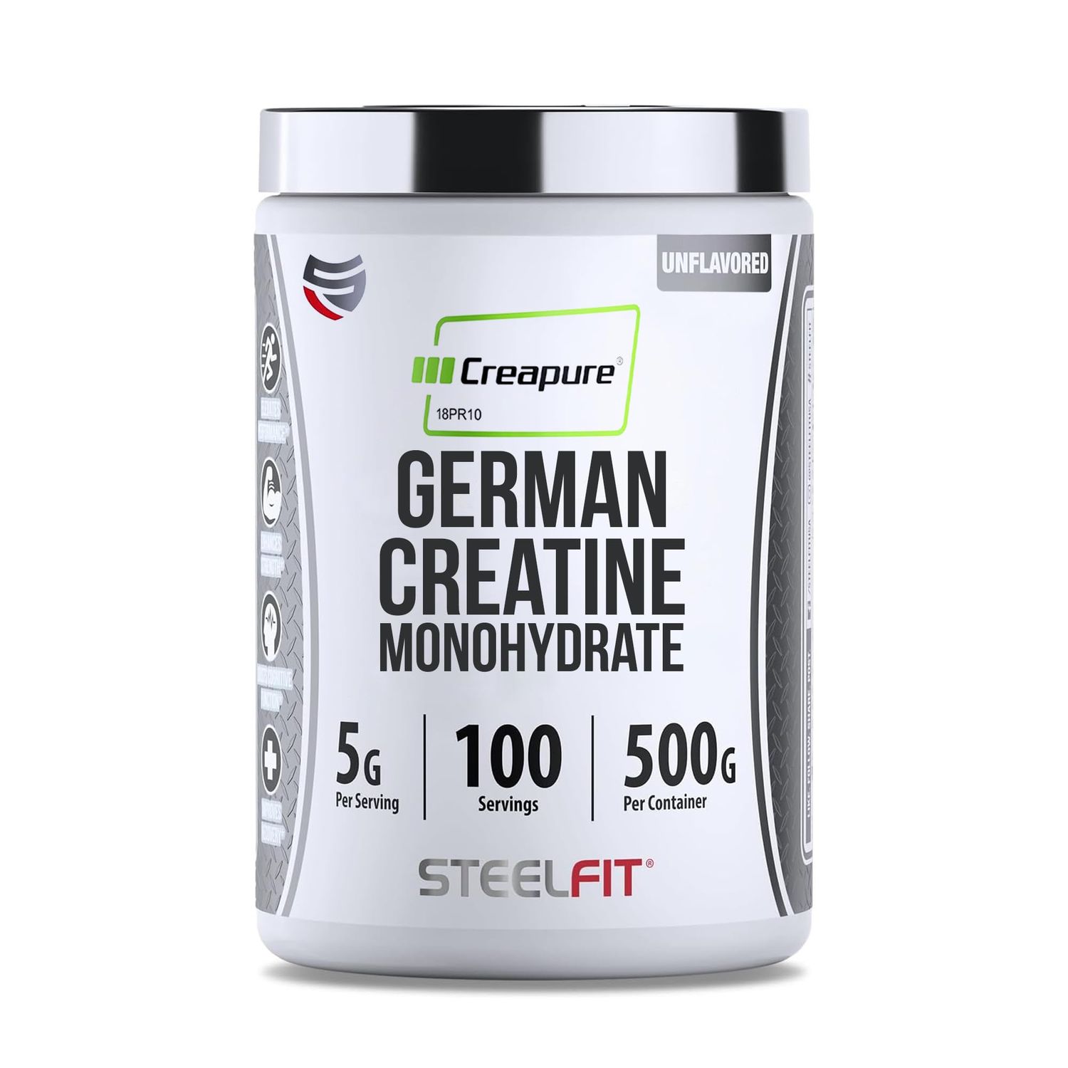 SteelFit Pure Steel Creapure | German Creatine Monohydrate Powder | 100 Servings | Unflavored | Muscle Building Supplements for Men &amp; Women | Gluten Free &amp; Vegan Muscle Recovery