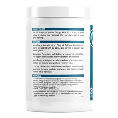 NutraOne Amino Energy BCAA Powder Pre-Workout Supplement with Caffeine Branched Chain Amino Acids to Help Fuel and Recover* (BlackBerry Lemonade - 30 Servings)