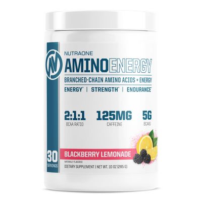 NutraOne Amino Energy BCAA Powder Pre-Workout Supplement with Caffeine Branched Chain Amino Acids to Help Fuel and Recover* (BlackBerry Lemonade - 30 Servings)