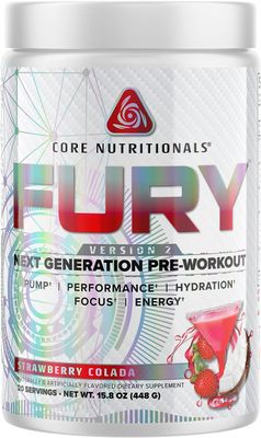 Core Nutritionals Fury V2: Pre-Workout Powder to Maximize Performance in The Gym W/Zum-XR Caffeine, L-CItruline, and Alpha GPC (40 Scoops) (Strawberry Colada)