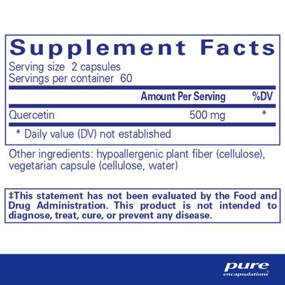 Pure Encapsulations Quercetin - 500 mg - Immune Support, Cellular Health & Heart Health - Antioxidant Supplement - Gluten Free & Non-GMO - 120 Capsules