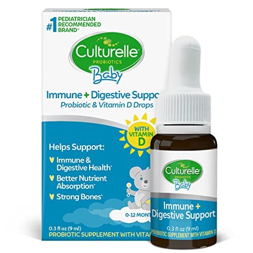 Culturelle Baby Probiotic Drops + Vitamin D, Immune &amp; Digestive Health Support for Babies, Infants &amp; Newborns 0-12 Months, 30 Day Supply, Gluten Free &amp; Non-GMO, 9ml
