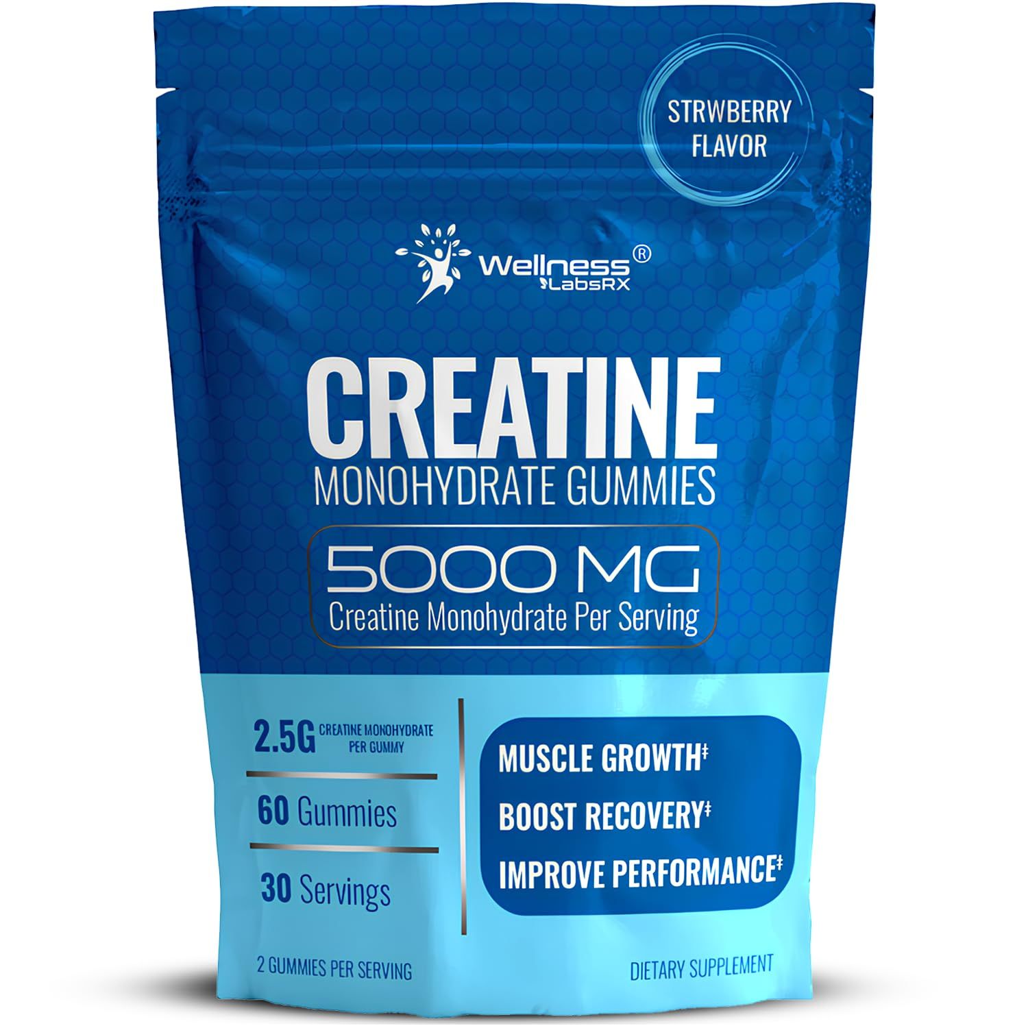Creatine Gummies 5000mg, 30 Servings Creatine Monohydrate Gummies - Creatine for Women, Strawberry Flavor Creatine Gummies for Men, Muscle Growth, Strength, and Recovery, Vegan, Non-GMO, Gluten Free