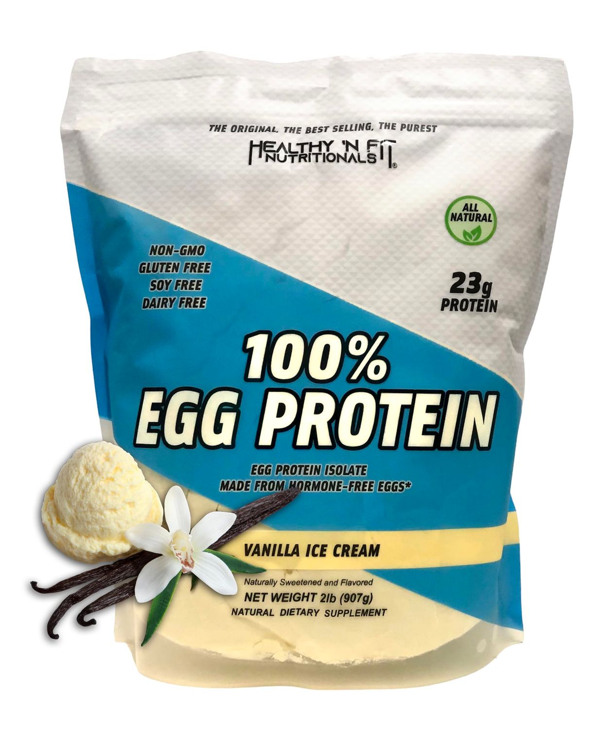 Healthy &#39;N Fit 100% Egg Protein- Vanilla Ice Cream (2lb): 100% Egg White Protein Plus Natural Peptides. Pure, All Naturally Sweetened Protein