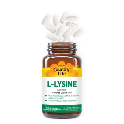 Country Life L-Lysine 1000mg with Vitamin B6-100 Tablets - Promotes Collagen and Tissue Renewal - Aids Utilization - Gluten-Free