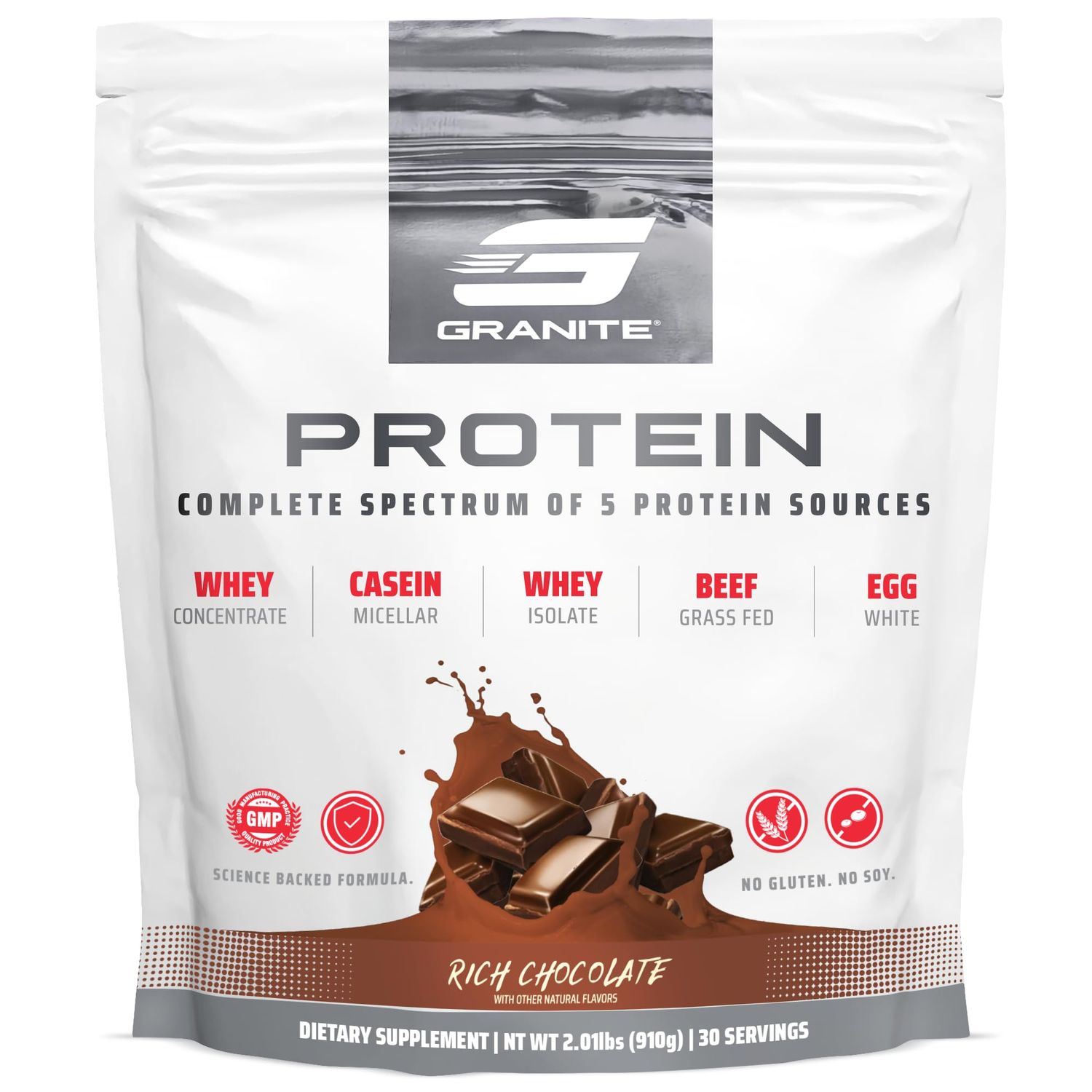 Granite Protein Powder | Whey Isolate &amp; Concentrate| Casein for Lean Muscle Building &amp; Workout Recovery | 30 Servings | Egg &amp; Grass Fed Protein | 23g Protein from 5 Sources | Chocolate Flavor